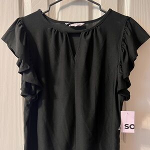 SO Black Ruffle Sleeve Blouse